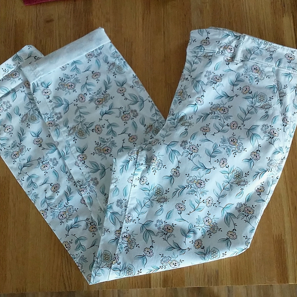 LOFT White Floral Straight-Leg Pants
